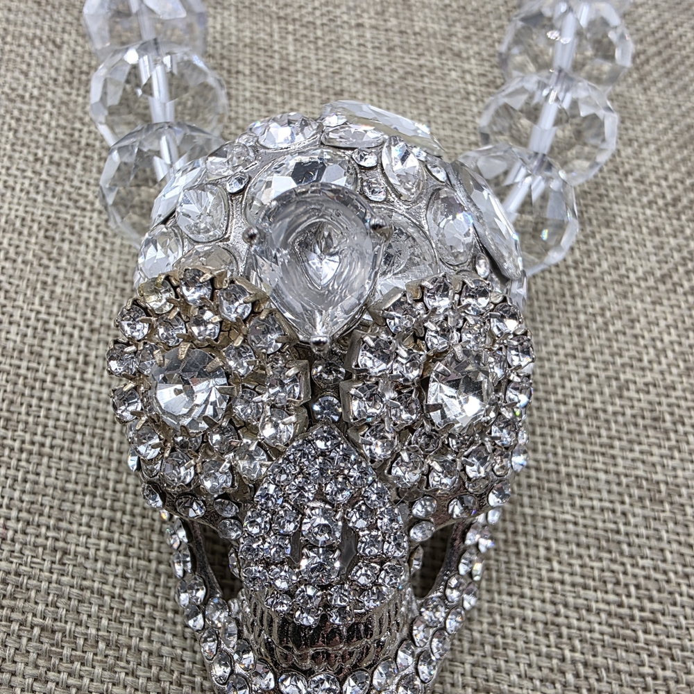 Sparkling Rockstar In Rome Vintage Crystal Skull Statement Necklace - Picture 5 of 7